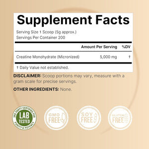 Naturebell Creatine Monohydrate Powder 1,000G, 5,000Mg per Serving, 200 Servings (2.2 Lb) | Micronized, Pure & Unflavored | Pre-Workout Muscle Support* | Keto, Vegan, Filler-Free