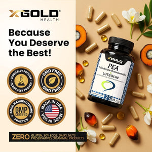 Palmitoylethanolamide 630 Mg + Luteolin Standardized 98%- Micronized Pea 99% Highly Purified and Bioavailable - Made in USA - Supplement for Men and Women - 120 Veggie Capsules