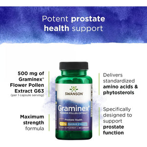 Swanson Graminex Flower Pollen Extract - Men'S Health Supplement to Support Prostate, Kidney, Bladder & Urinary Tract Health* - Non-Gmo - 60 Capsules