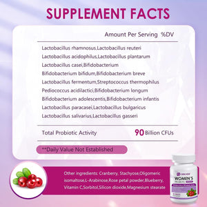 OMOGS Women'S Probiotic, with Cranberry Extract, Organic Prebiotics & Vitamin C, 90 Billion Cfus,18 Strains, Help for Boost Immune, Digestive, Gut Health & Women'S Health, Gluten & Soy Free,90 Tablets