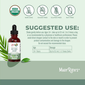 MARYRUTH'S Organics Holy Basil Sugar Free | Tulsi Holy Basil Herbal Liquid Drops | Antioxidant | Cognitive Function | Digestive Support | Energy Levels | Vegan | Non-Gmo | 1 Fl Oz