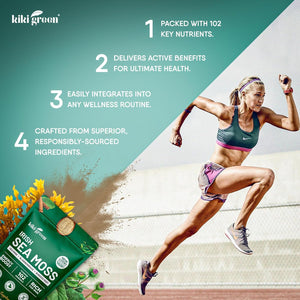 KIKI Green Irish Sea Moss Powder 8 Oz - with Bladderwrack Burdock Root Extract for Immune Support - Keto, Vegan Supplement