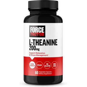 Force Factor L Theanine 200Mg, Extra Strength L-Theanine Supplement for Stress Relief, and Supporting Calm and Relaxation, Vegan, Non-Gmo, No Gelatin, 60 Vegetable Capsules