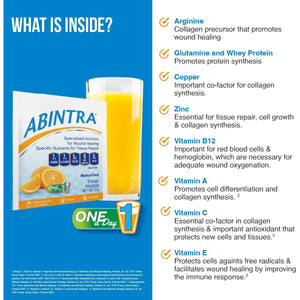 ABINTRA Specialized Nutrition for Wound Healing Includes L-Arginine, Orange Flavor, 6 Packets, 27G Each