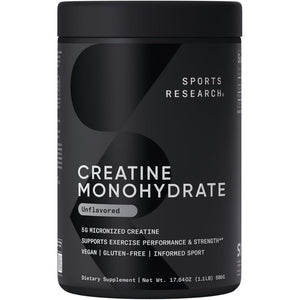 Sports Research Creatine Monohydrate - Gain Lean Muscle, Improve Performance and Strength and Support Workout Recovery* - 5 G Micronized Creatine - 17.64 Oz