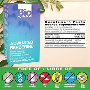 Bio Nutrition Advanced Berberine 50 Vegetarian Capsules | 1,200 Mg Berberine per Serving | Herbal Wellness Support | Vegetarian Formula