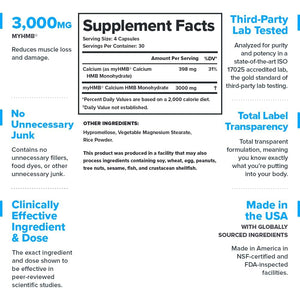 HMB Supplements for Men & Women – 3000Mg Myhmb® Beta-Hydroxy Beta-Methylbutyrate Capsules – Muscle Defense, Leucine Metabolism, Strength Support – Clinically Studied, Third-Party Tested, 30 Servings