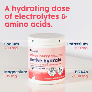 Nativepath Hydrate, Zero Sugar, Electrolytes Powder with Bcaas, Mixed Berry Hydration, Keto & Paleo Friendly, 30 Servings