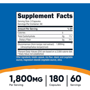Nutricost Glucomannan 1,800Mg per Serving, 180 Capsules - Natural Fiber Source, Non-Gmo, Gluten Free
