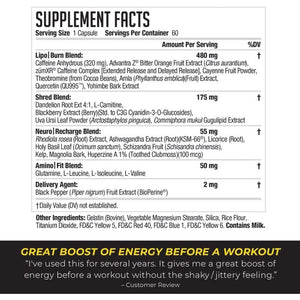LIPORUSH NDS Nutrition XT - Super Concentrated Thermogenic with L-Carnitine & Teacrine for Shredding Fat - Supports Maximum Energy, Focus, Calorie Burning, Diuretic, Appetite Control (60 Capsules)