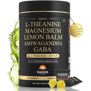L-Theanine 400Mg Gummies, L Theanine Supplement for Kids & Adults with Magnesium Glycinate, GABA, Ashwagandha, L'Theanine Chewable for Restful Sleep, Stress Support, Relaxation, Calm, 60 Day Supply