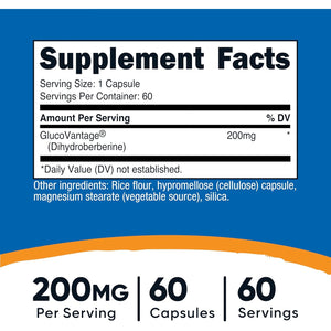 Nutricost Dihydroberberine Capsules (200Mg, 60 Capsules) - More Bioavailable Metabolite of Berberine