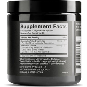 Toniiq 22Mg Ultra Concentrated Spermidine Supplement -Spermidine Supplements for Men and Women - Rice Germ Extract and Trihydrochloride Complex Blend - 60 Vegetarian Capsules - 30 Servings