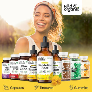 Wild & Organic Dandelion Root Extract Drops - Liver Cleanse Detox - Herbal Dandelion Tincture - Liver Support Supplement - Add to Tea - Vegan, Sugar & Alcohol-Free Liquid Drops - 4 Fl Oz