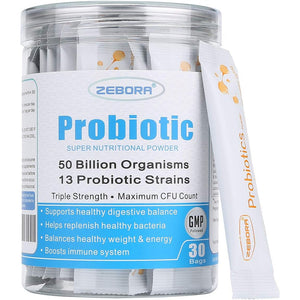 ZEBORA Probiotics for Women, Men and Kids, Prebiotics and Probiotics Powder for Digestive and Immune Gut Health - Support Healthy-Respiratory-System Gluten Free and Non GMO, 30 Packets