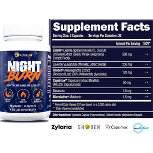 ALPHA LION Night Burn, Metabolism Booster for Weight Loss, Less Body Fat, More Muscle, Promotes Lean Body, Calorie Burning Supplement, Relax Better, Promote Healthy Cortisol (60 Capsules)