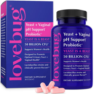LOVEBUG Probiotics for Women with Pancran – Multi-Strain Probiotic Supporting UTI, BV, Odor & PH Balance - Vaginal Probiotics for Womens Intimate Flora & Digestive Health - 30 Capsules