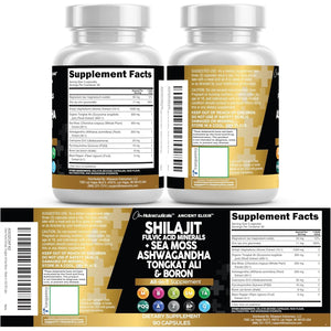 Clean Nutraceuticals Shilajit Supplement for Men with Sea Moss, Tongkat Ali, Ashwagandha, Boron, Zinc, Coq10, PQQ - Fulvic Acid Capsules - Energy Support - 90 Count - Resin, Gummy & Powder Alternative