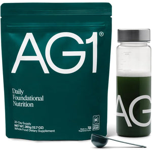 AG1 Greens Powder Supplement | Improve Gut Health | Multivitamin, Probiotic, Gluten Free, Vegan and Keto Friendly | Shaker & Scoop Included | 75 Vitamins (Athletic Greens), Classic Formula