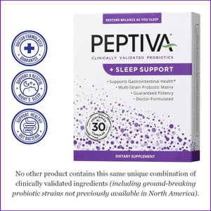 Peptiva 26 Billion CFU Probiotic and Sleep Support - Clinically Validated Multi-Strain Probiotic - Lactobacillus and Bifidobacterium, Melatonin - 30 Count
