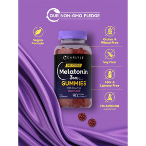 Carlyle Melatonin Gummies 3Mg | 90 Count | Fruit Flavor Gummy Supplement | 100% Drug Free Support | Vegan, Non-Gmo, Gluten Free