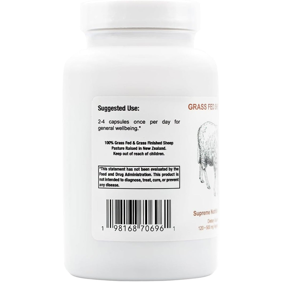 Supreme Nutrition Grass Fed Sheep Liver, 120 Pure Ovine Liver Capsules