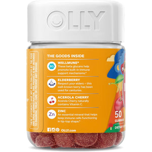 OLLY Kids Immunity Gummy, Immune Support, Wellmune, Elderberry, Vitamin C, Zinc, Chewable Supplement, Cherry - 50 Count