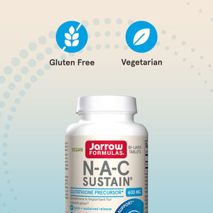 Jarrow Formulas N-A-C Sustain 600 Mg, Dietary Supplement, NAC 600 Mg, an Antioxidant Amino Acid Support for Liver Health, 60 Tablets, 60 Day Supply