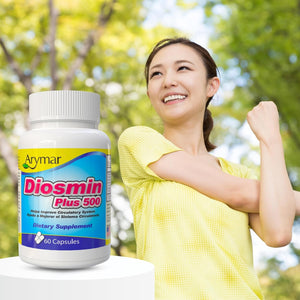 Arymar Diosmin 500Mg with Vitamin B-Complex: Circulatory Formula for Leg Vein Integrity and Normal Blood Flow, Vascular Health and Microcirculation, 60 Capsules