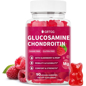 Glucosamine Chondroitin Gummies with MSM & Elderberry Extra Strength 3000MG - Joint Support, Antioxidant Immune Support Supplement for Adults, Men & Women - 90 Raspberry Gummies