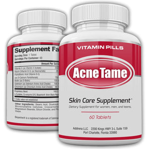 Acnetame Acne Pills- Acne Tame Supplement- Clear Skin Vitamins Pill for Oily Skin Treatment, Hormonal Blemishes, anti Spots & Cystic Acnes Supplements for Women, Men, Teens & Adults- 60 Oral Tablets