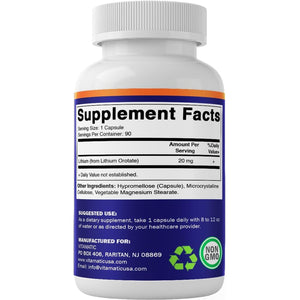 Vitamatic Lithium Orotate 20Mg, 90 Capsules - Veggie Caps, Non-Gmo, Gluten Free