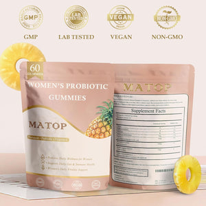 MATOP Women’S Probiotic Gummies for Gut & Daily Wellness – Vitamin C Supplement, Pineapple Flavor, 60 Count