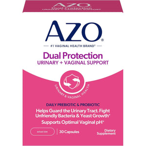 AZO Dual Protection, Urinary + Vaginal Support, Prebiotics and Probiotics for Women*, Starts Working within 24 Hours, Non-Gmo, 30 Count