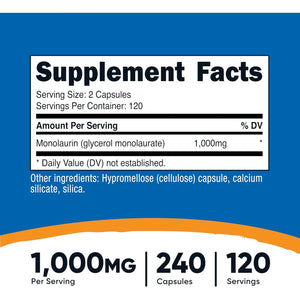 Nutricost Monolaurin 1000 Mg (120 Servings, 240 Capsules) - Gluten-Free, Non GMO, Vegan
