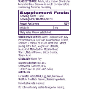 Natrol Melatonin 5Mg Fast Dissolve Tablets, Sleep Support Supplements for Adults, Strawberry Flavor, 200 Tablets, up to 200 Day Supply