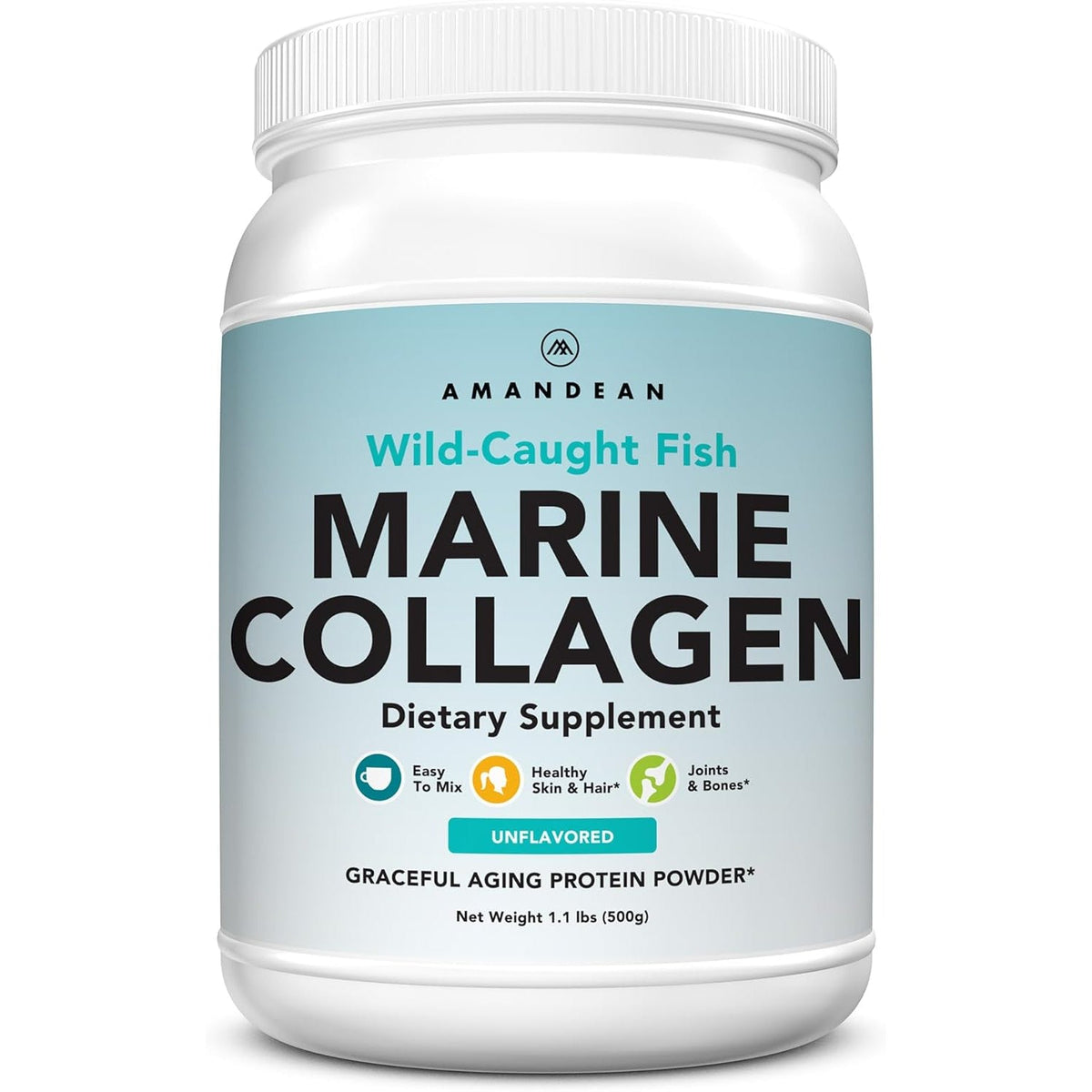 AMANDEAN Marine Collagen Peptides Powder. Double Hydrolyzed for Increased Absorption. Wild-Caught Fish Collagen Supplement. Type 1 & 3 Collagen Protein. 18 Amino Acids for Skin, Hair, Nails.