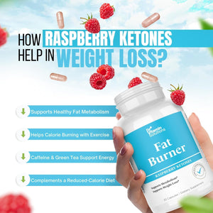 Fat Burner Weight Loss Pills for Women & Men with GLP-1 Support - Raspberry Ketones, Green Tea, Thermogenic Metabolism, Appetite Suppressant - Vegan, Non-Gmo, 30 Day Supply