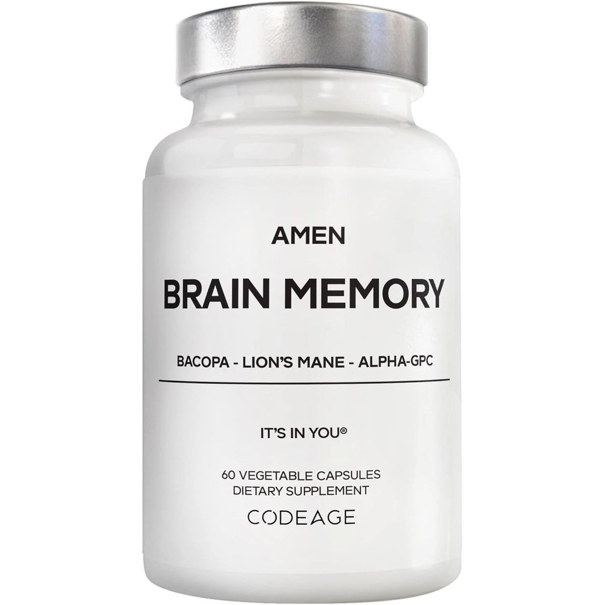 Amen Brain Memory Supplement- Bacopa, Lion’S Mane, Alpha-Gpc, Citicoline, Phosphatidylserine, Rhodiola, Ginkgo, Bioperine, Huperzine a - NSF Certified Cognition & Mind Vitamins, Non-Gmo - 60 Capsules