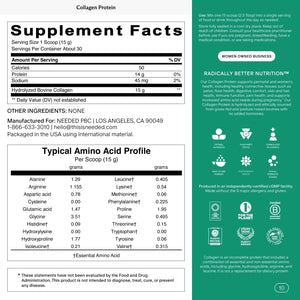 Needed. Hydrolyzed Collagen Protein Powder | Expert-Backed & Clean Sourced | Supports Skin, Hair, Joints | Grass-Fed, Pasture-Raised, Hormone-Free | 1Lb