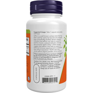 NOW Foods Supplements, Saffron Whole Herb 50 Mg with 10% Crocins, 60 Veg Capsules with Microcrystalline Cellulose, Hypromellose (Cellulose Capsule), Stearic Acid (Vegetable Source) and Silicon Dioxide