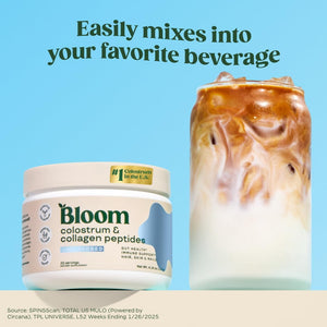 Bloom Nutrition Bovine Colostrum Powder with Vitamin B-12 for Gut Health, Immune Support, Hair Growth & Beauty Supplement | Unflavored, 25 Servings
