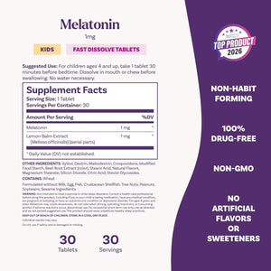 Natrol Kids Fast Dissolve Melatonin 1 Mg, Dietary Supplement for Restful Sleep, Sleep Tablets for Kids, 30 Strawberry-Flavored Melatonin Tablets, 30 Day Supply