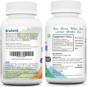 Organic Aura Brahmi Capsules -120 Count. Naturally Strengthens and Boosts Immunity and Memory. Whole Green Superfood. Non GMO - Gluten Free.