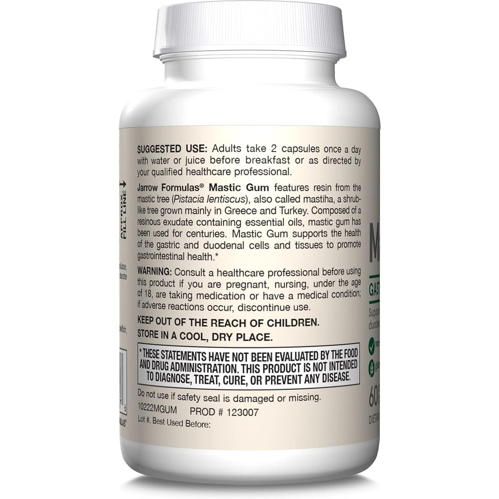 Jarrow Formulas Mastic Gum 1000 Mg - 60 Veggie Caps - Mastic Gum Capsules Supporting Stomach and Duodenal Health - 30 Servings
