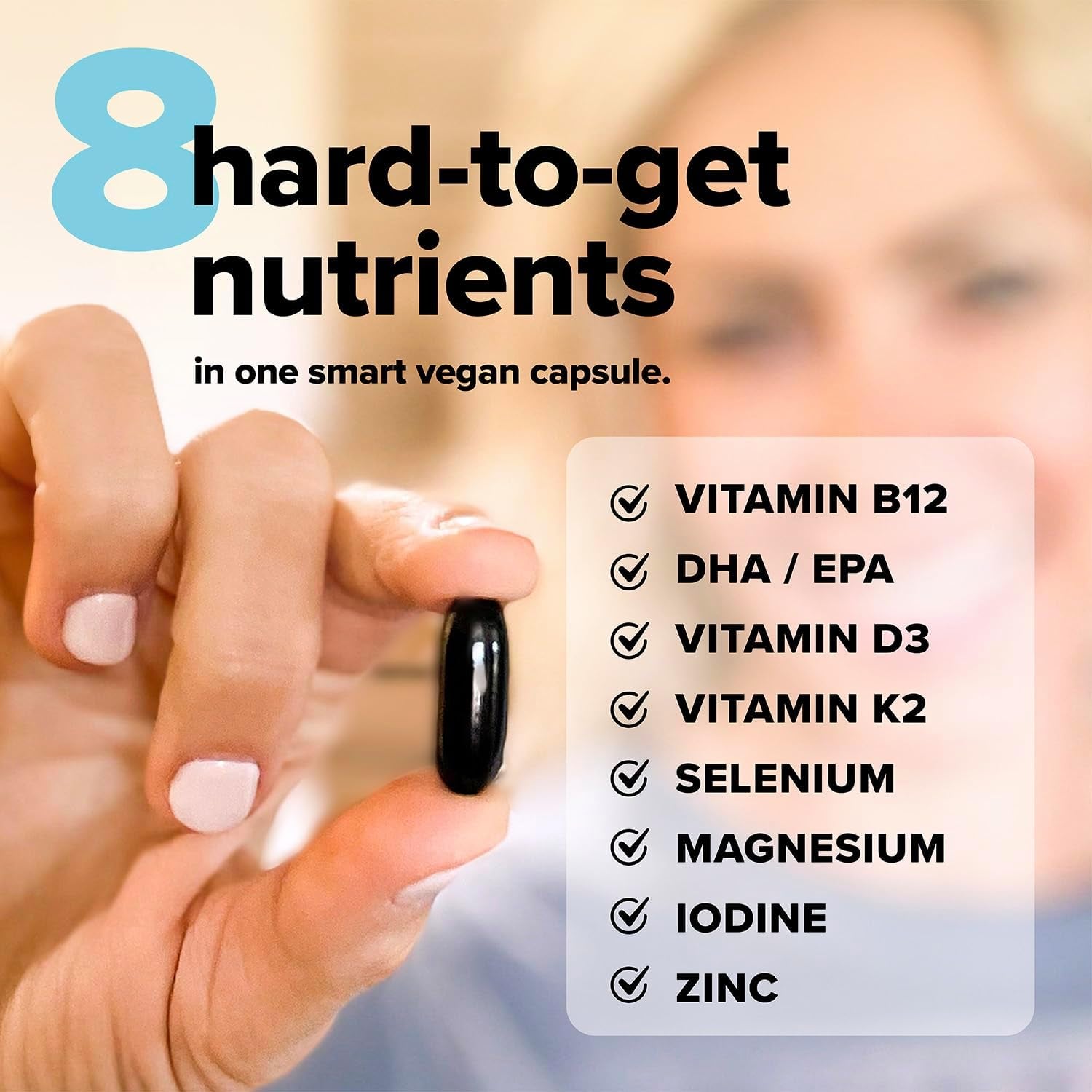 Complement Essential Vegan Multivitamin for Women & Men - Immune Support Supplement with Omega-3 DHA & EPA, B12, Vitamin D3 & K2, Zinc, Selenium, Magnesium, Iodine (30 Servings, 90 Capsules)