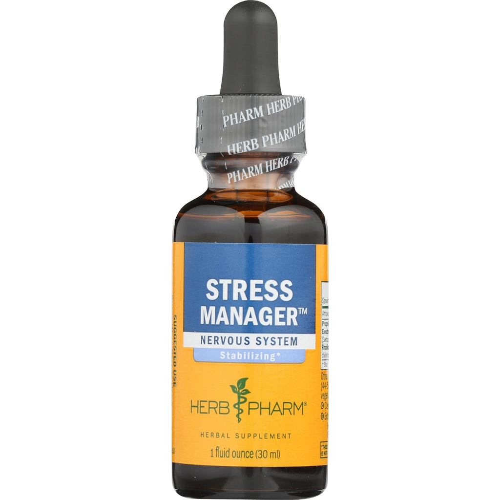 Herb Pharm Stress Manager: Adaptogenic Stress Support Tincture, Rhodiola Rosea, Holy Basil Extract, Reishi Mushroom Extract, Adrenal Function Support, Optimal Energy, Vegan, Non-Gmo, 1 Oz*