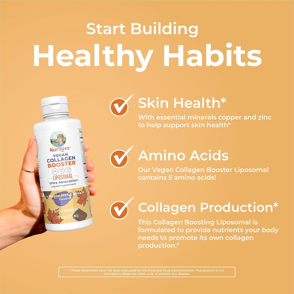 Maryruth Organics Collagen Booster Liposomal, Sugar Free, Liquid Collagen Booster with Vitamin C, Vitamin E, Zinc, Copper & Silica, Skin Care & Joint Support Supplement, Vegan, Non-Gmo, 7.6 Fl Oz