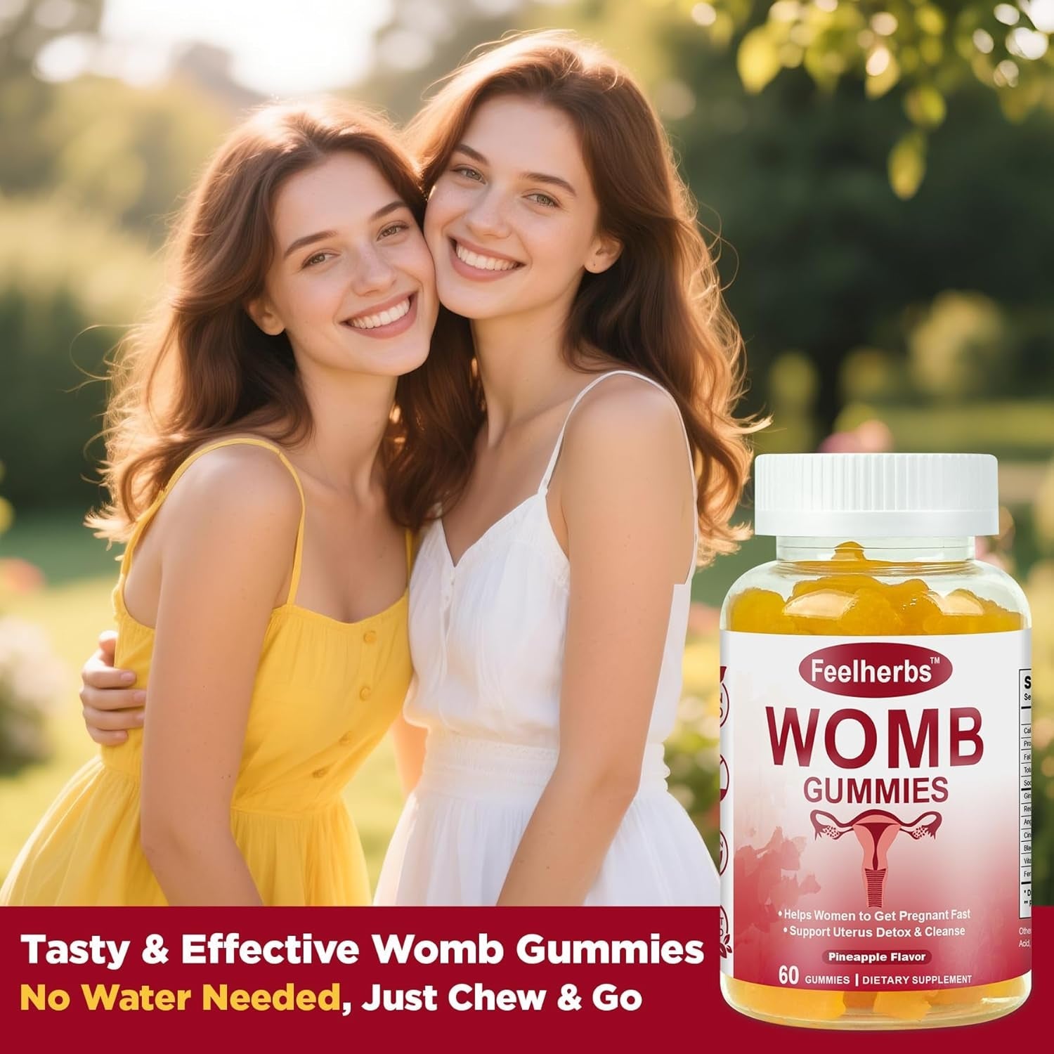 Womb Gummies for Women Ovary & Uterus Cleanse Detox, Pineapple Feminine Balance Fertility Gummies to Help Get Pregnant, Vegan Fertility Support, Gluten-Free, 60 Count