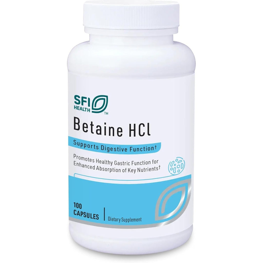 Klaire Labs SFI Health Betaine Hcl 648Mg - Hypoallergenic Betaine Supplement to Support Digestion & Nutrient Absorption - Gluten-Free, Corn-Free (100 Capsules)